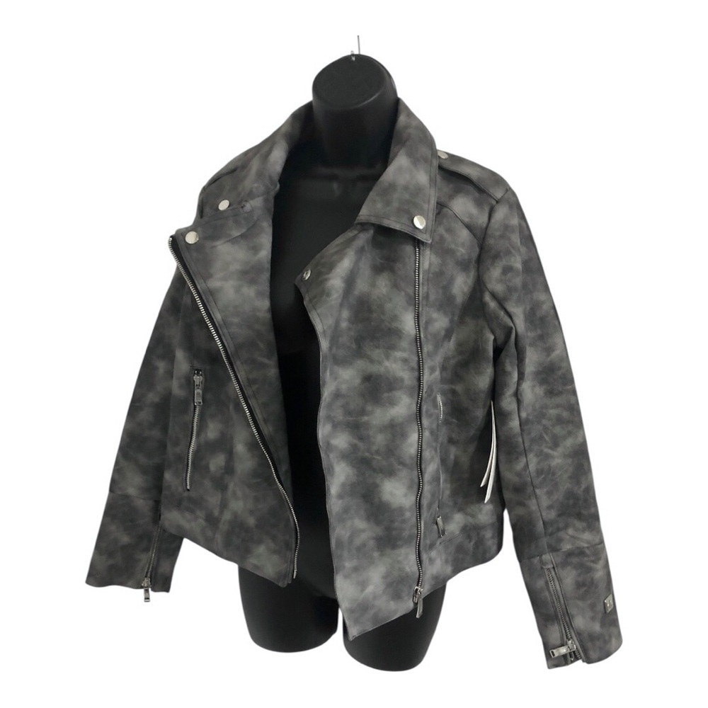 Nicole Miller New York Gray multi faux‎ leather biker jacket size medium new